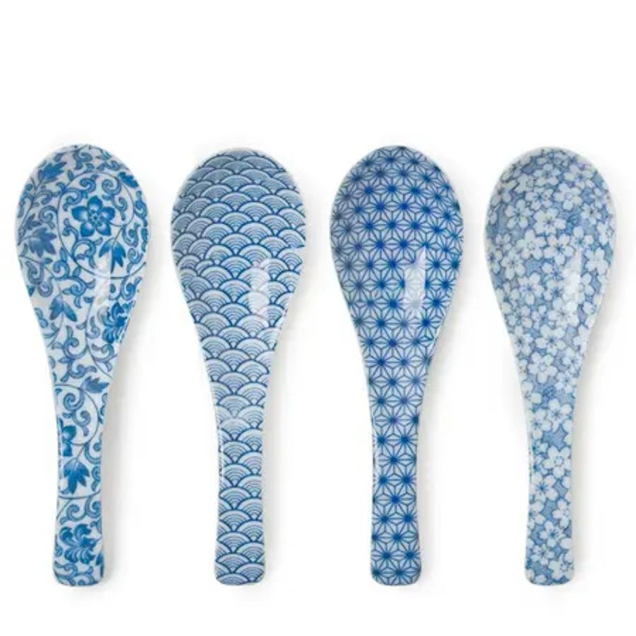 Tabletop Miya Company Soup Spoons | Blue & White Soup Spoon Set