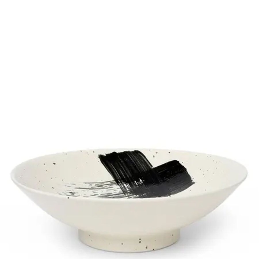 Tabletop Miya Company Serving Bowls & Plates | Black Brush Stroke 9.75" Serving Bowl