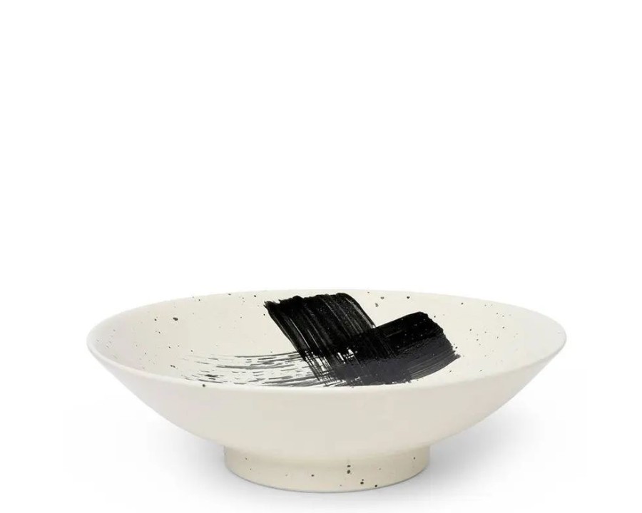 Tabletop Miya Company Serving Bowls & Plates | Black Brush Stroke 9.75" Serving Bowl