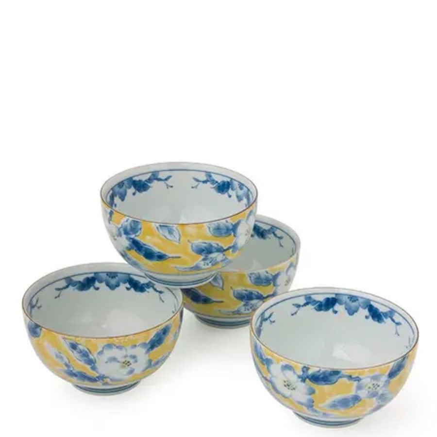 Tabletop Miya Company Bowl Sets | Blue Flower 5" Yellow Bowl Set