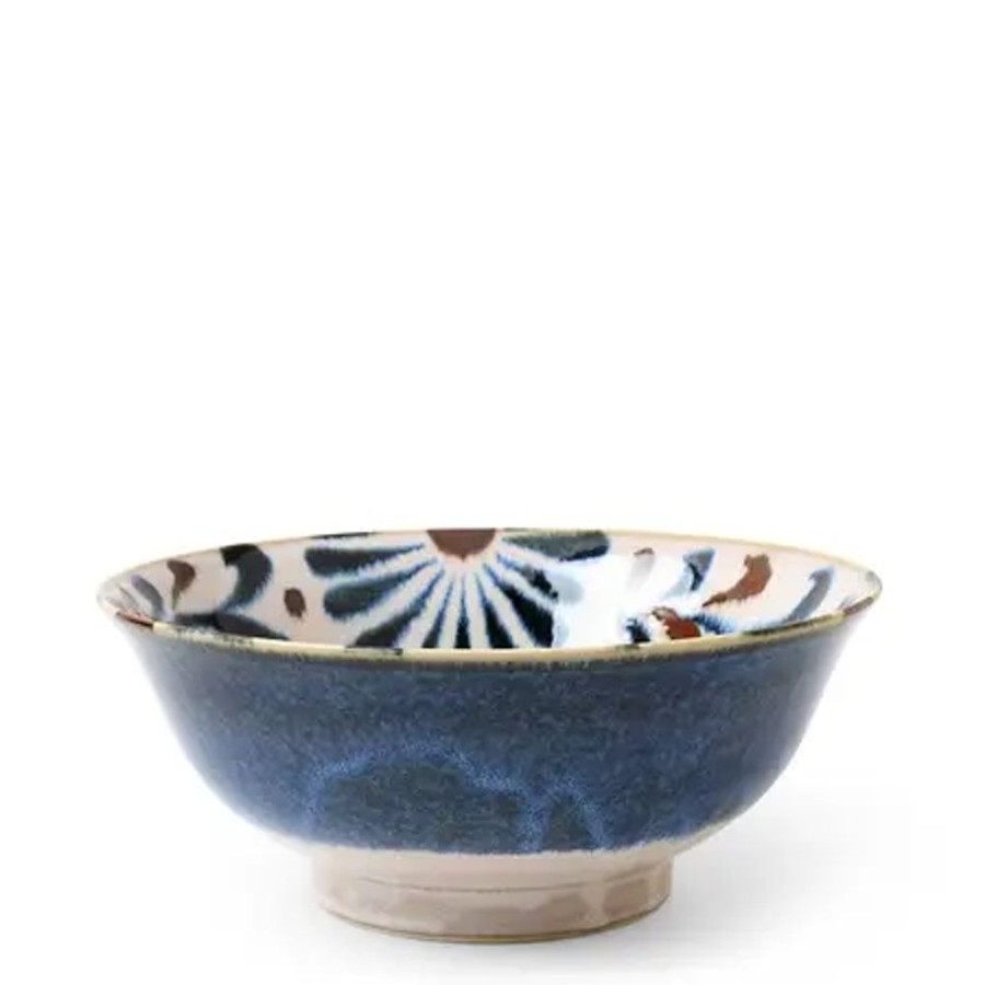 Tabletop Miya Company Ramen Bowls | Rustic Blue Floral Noodle Bowl