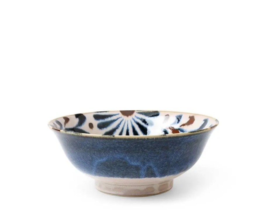 Tabletop Miya Company Ramen Bowls | Rustic Blue Floral Noodle Bowl