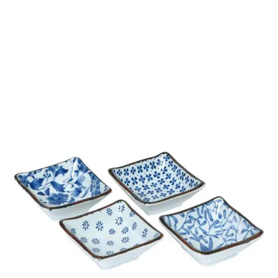 Tabletop Miya Company Sauce Dishes | Blue & White 3.25" Sq. Sauce Dish Set