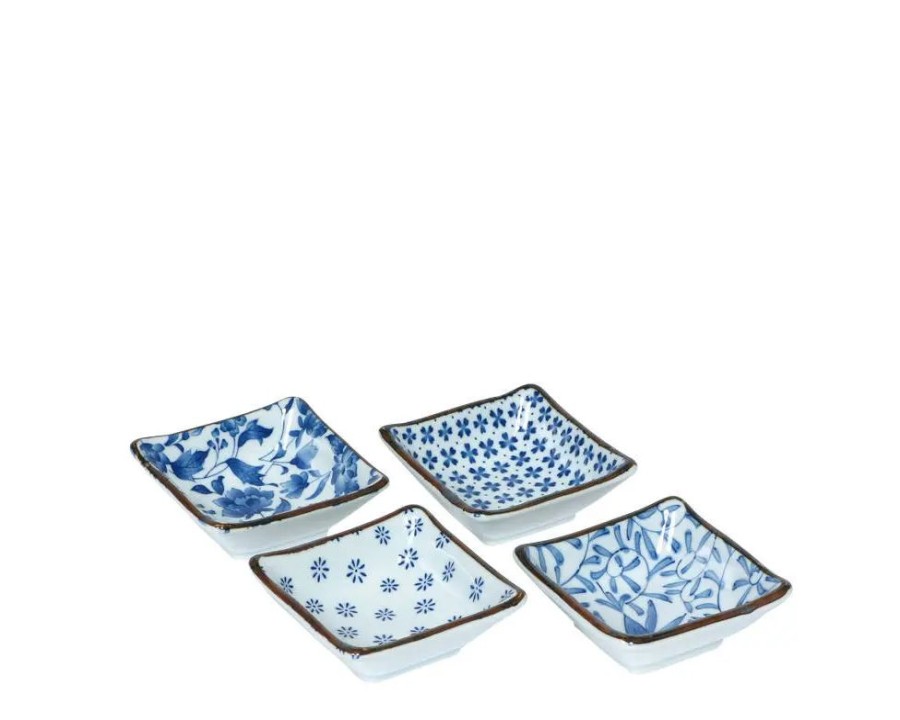 Tabletop Miya Company Sauce Dishes | Blue & White 3.25" Sq. Sauce Dish Set