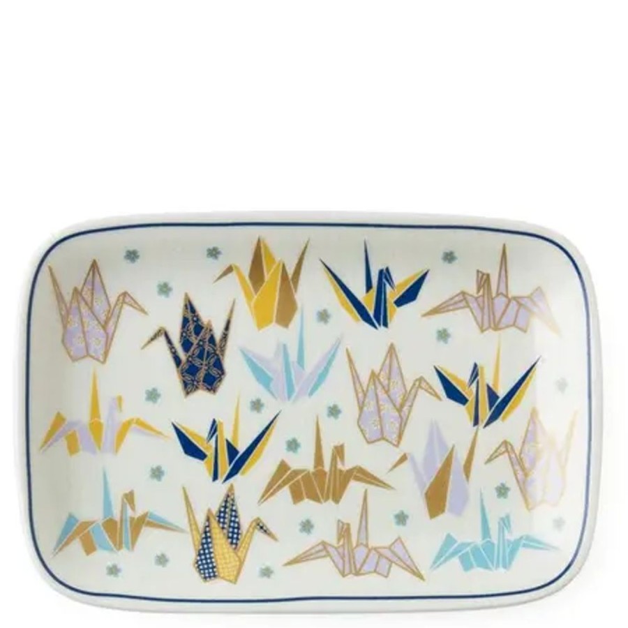 Whimsy Miya Company Plates | Origami Cranes 6.5" X 4.25" Plate - Blue