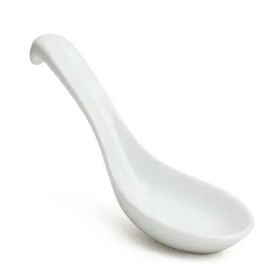 Tabletop Miya Company Soup Spoons | White Porcelain Soup Spoon With Stopper