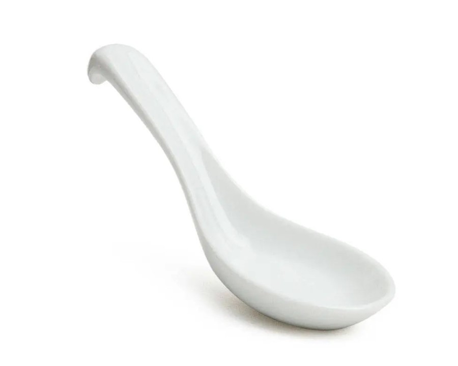 Tabletop Miya Company Soup Spoons | White Porcelain Soup Spoon With Stopper
