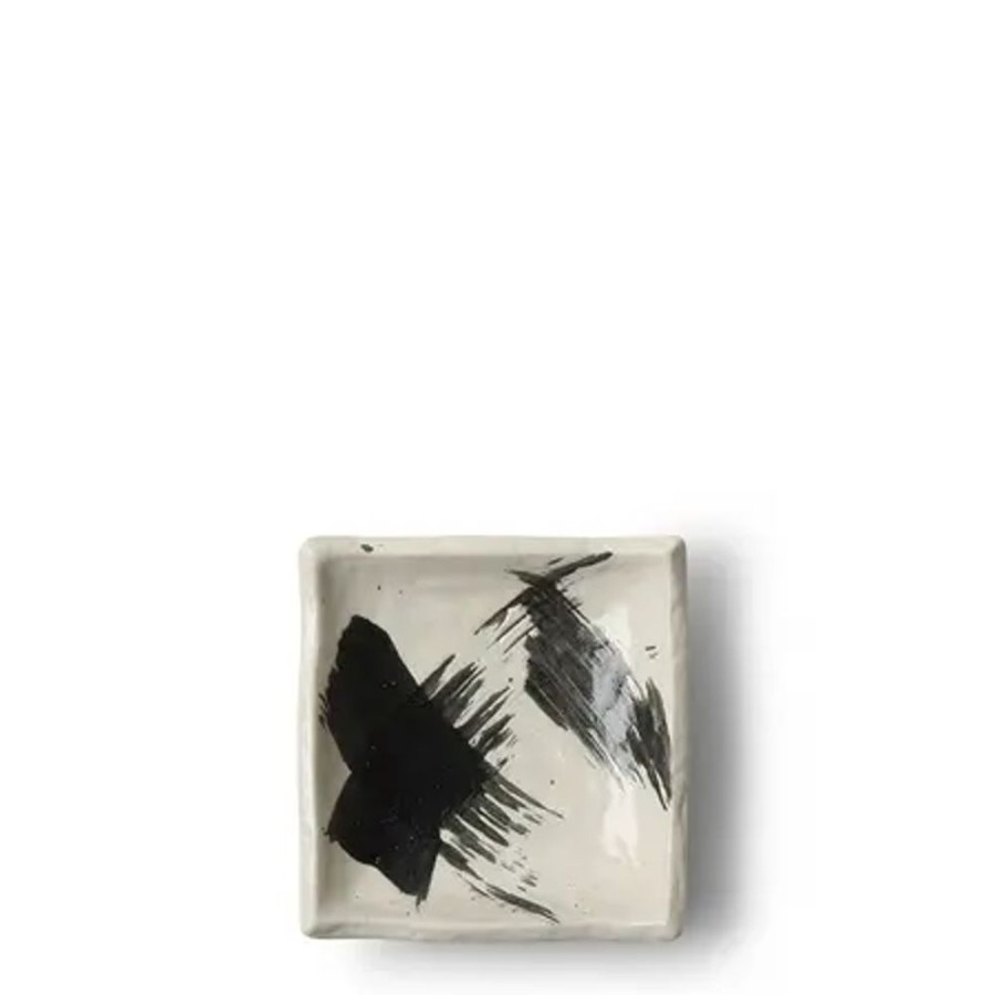 Tabletop Miya Company Serving Bowls & Plates | Black & White Brush Sauce Dish