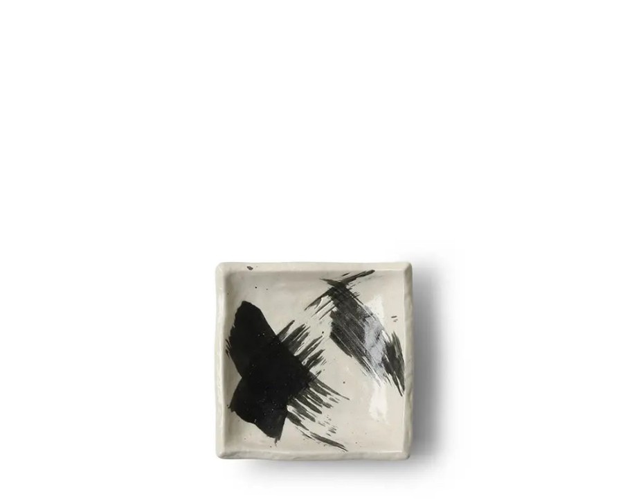 Tabletop Miya Company Serving Bowls & Plates | Black & White Brush Sauce Dish