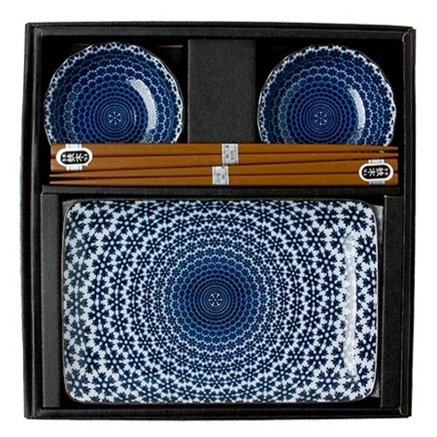 Tabletop Miya Company Medium Plates | Blue & White Snow Sushi Set