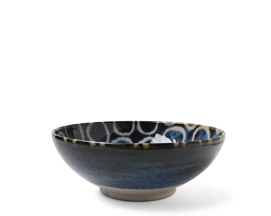Tabletop Miya Company Shallow Bowls | Rustic White Circles 8.5" Shallow Bowl
