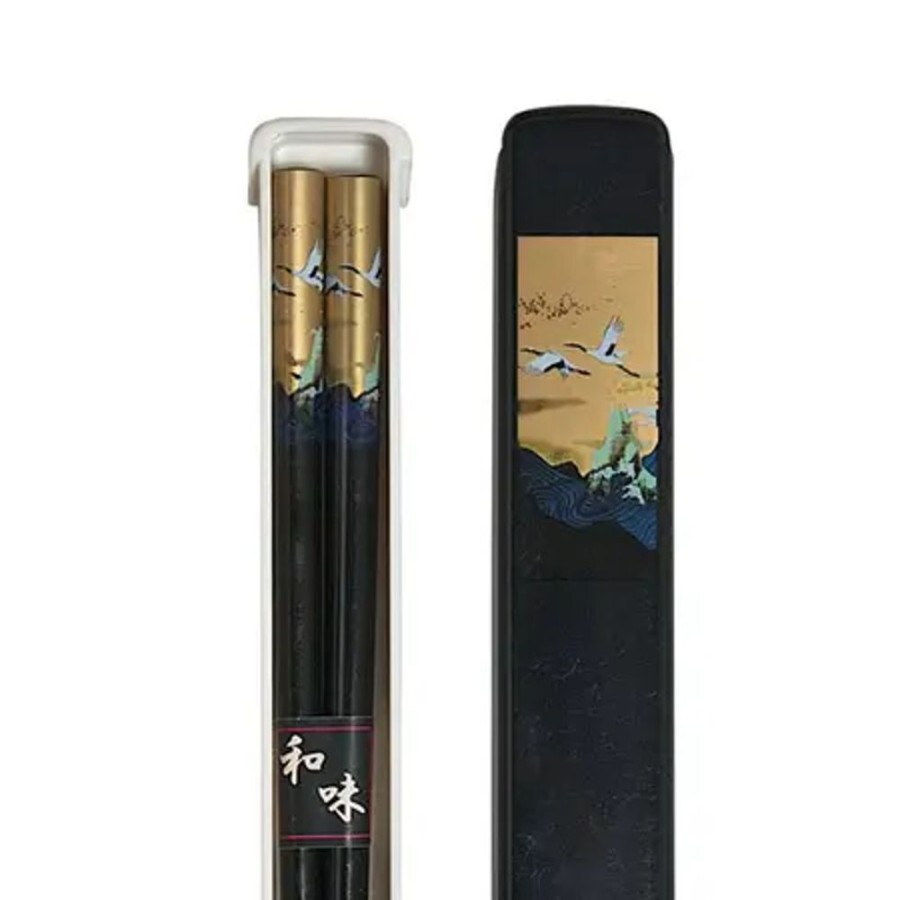 Tabletop Miya Company Chopsticks | Cranes Chopsticks With Case - Black