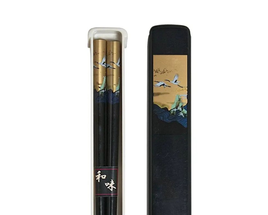 Tabletop Miya Company Chopsticks | Cranes Chopsticks With Case - Black