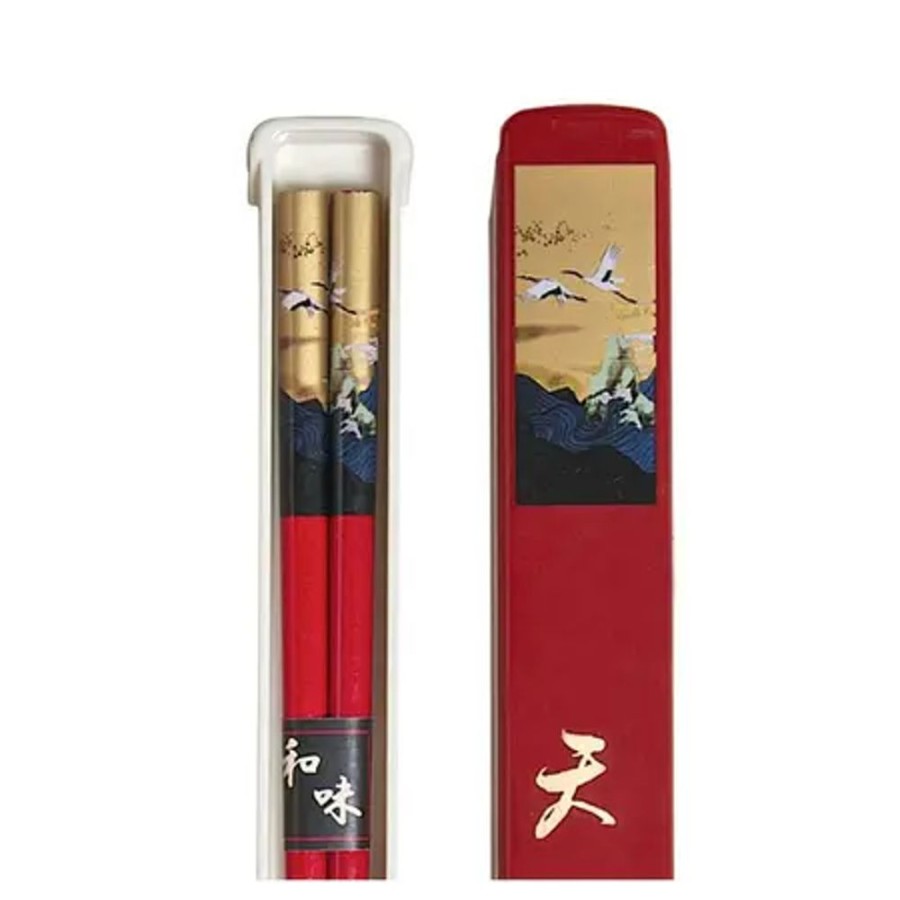 Tabletop Miya Company Chopsticks | Cranes Chopsticks With Case - Red