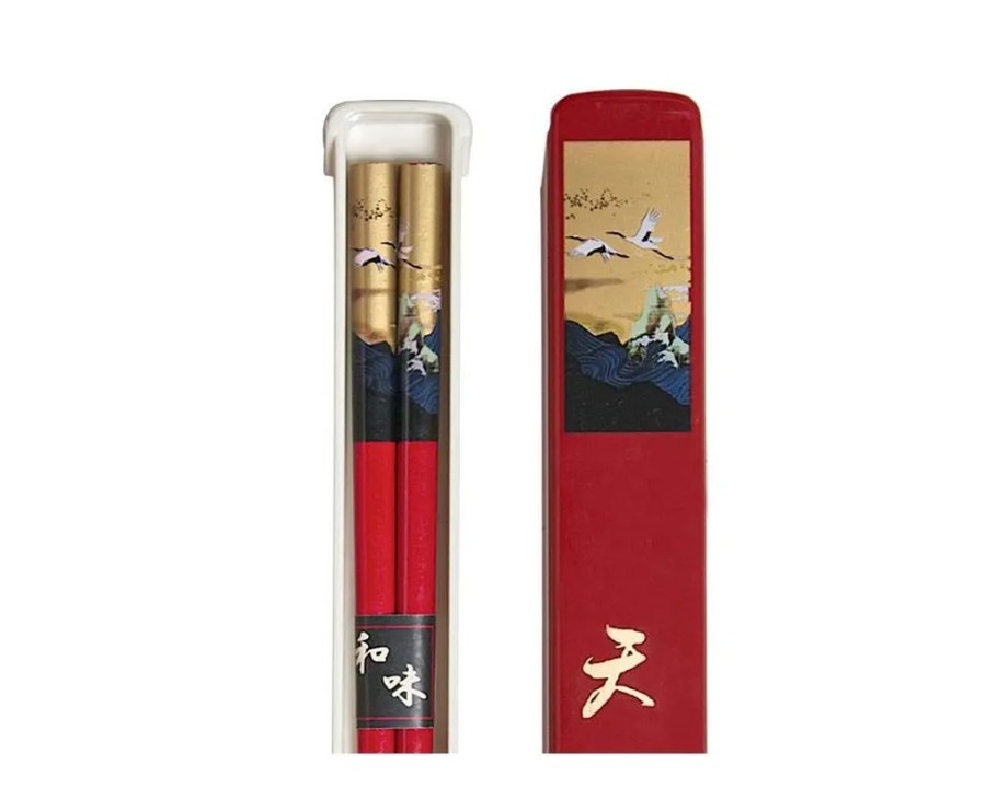 Tabletop Miya Company Chopsticks | Cranes Chopsticks With Case - Red
