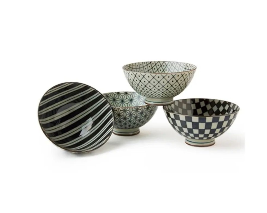 Tabletop Miya Company Bowl Sets | Retro Black & White 4.5" Rice Bowl Set