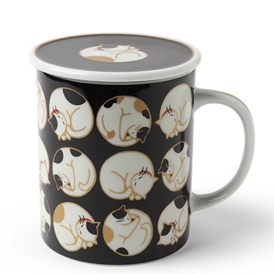 Whimsy Miya Company Cups/Mugs | Sleepy Cat 8 Oz. Lidded Mug - Black