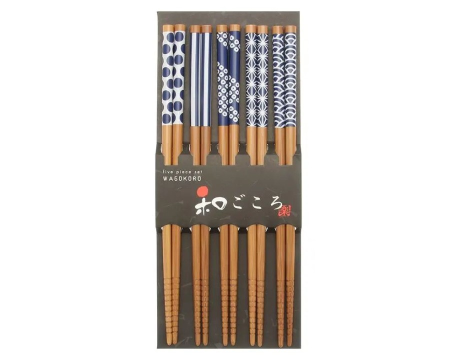 Tabletop Miya Company Chopsticks | Chopsticks Set Bamboo Waka Blue/White