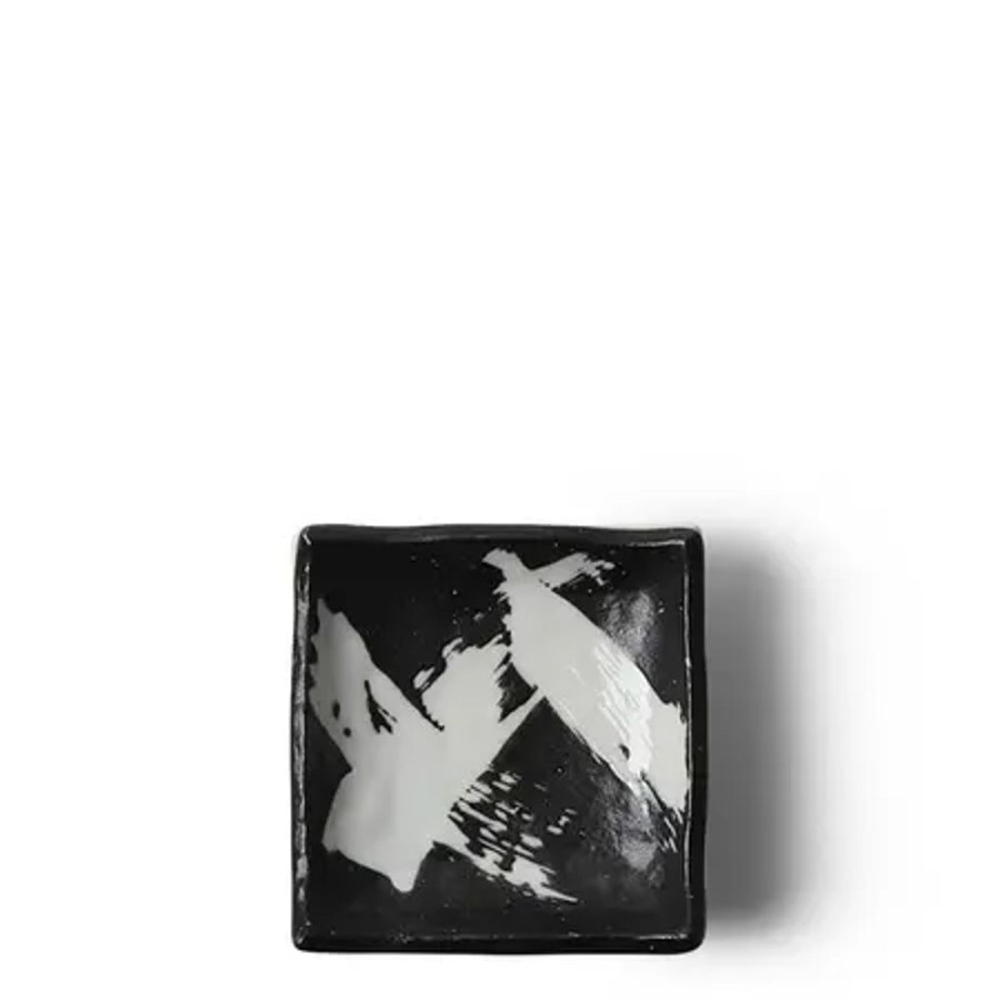 Tabletop Miya Company Sauce Dishes | Black & White Brush Sauce Dish