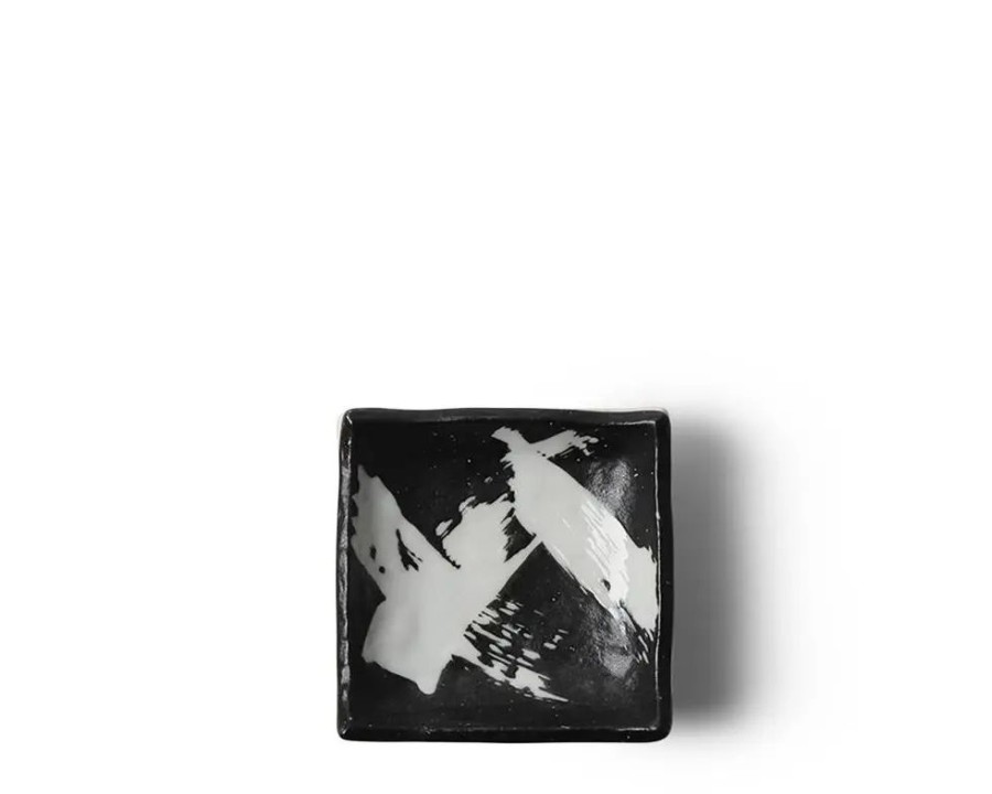 Tabletop Miya Company Sauce Dishes | Black & White Brush Sauce Dish