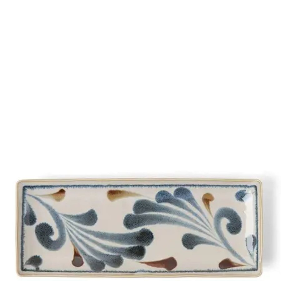 Tabletop Miya Company Medium Plates | Rustic Blue Vines Rectangle Plate