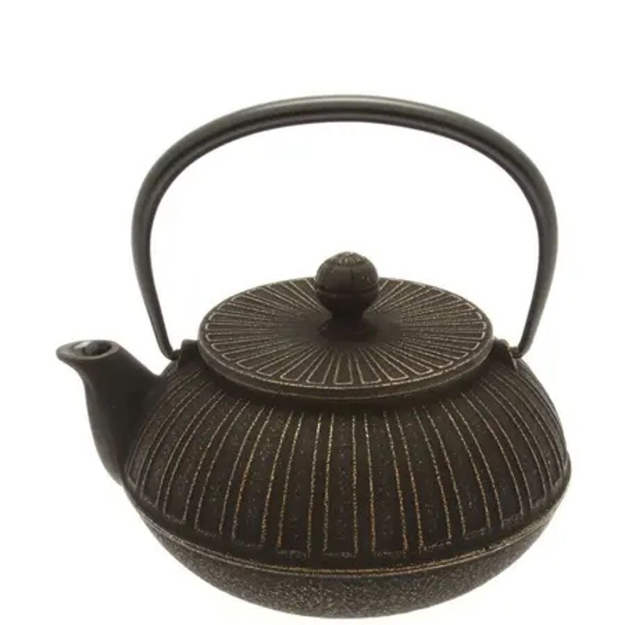 Tabletop Miya Company Teapots - Cast Iron | Cast Iron Teapot Gold Black Chrysanthemum