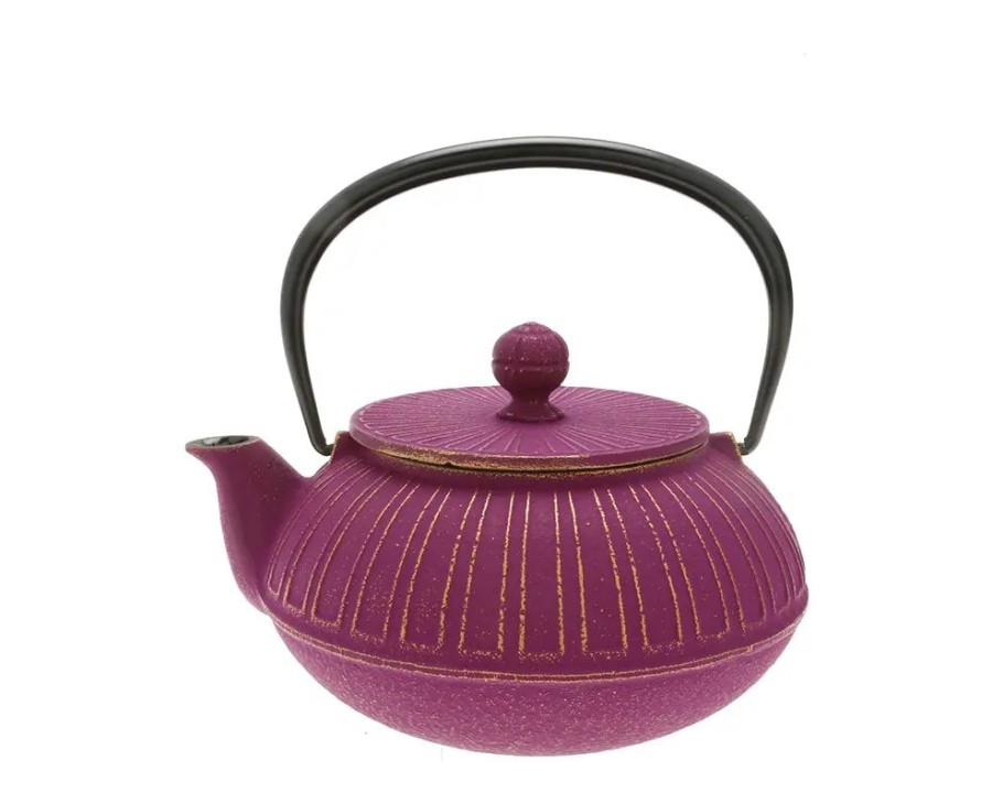 Tabletop Miya Company Teapots - Cast Iron | Teapot Cast Iron Gold Purple Chrysanthemum