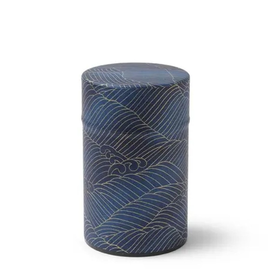 Tabletop Miya Company Teaware Accessories | Tea Canister Indigo Gold Waves