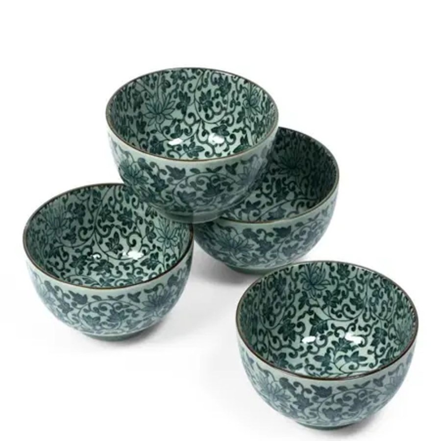 Tabletop Miya Company Bowl Sets | Antique Green Karakusa 5" Bowl Set At Miya