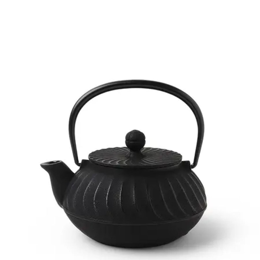 Tabletop Miya Company Teapots - Cast Iron | Cast Iron Teapot Black Wave 0.65L