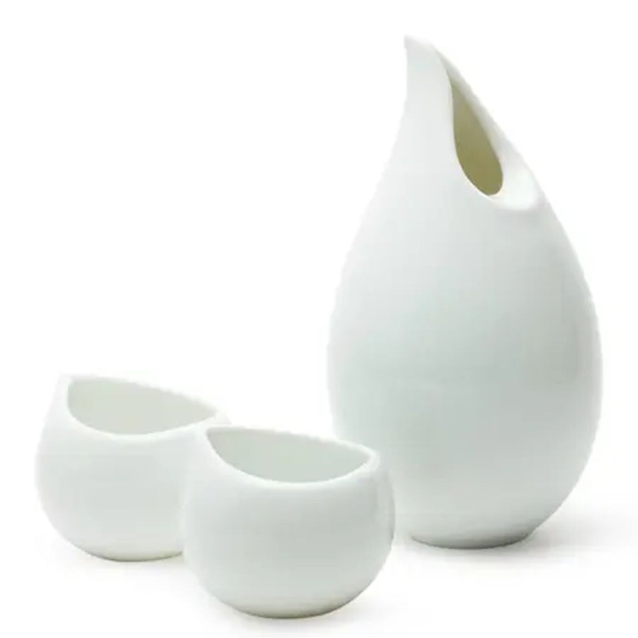 Tabletop Miya Company Sake Sets | Tear Drop White Sake Set