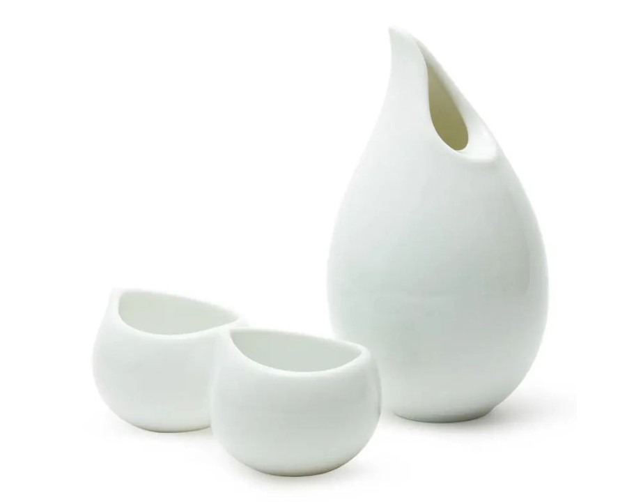 Tabletop Miya Company Sake Sets | Tear Drop White Sake Set