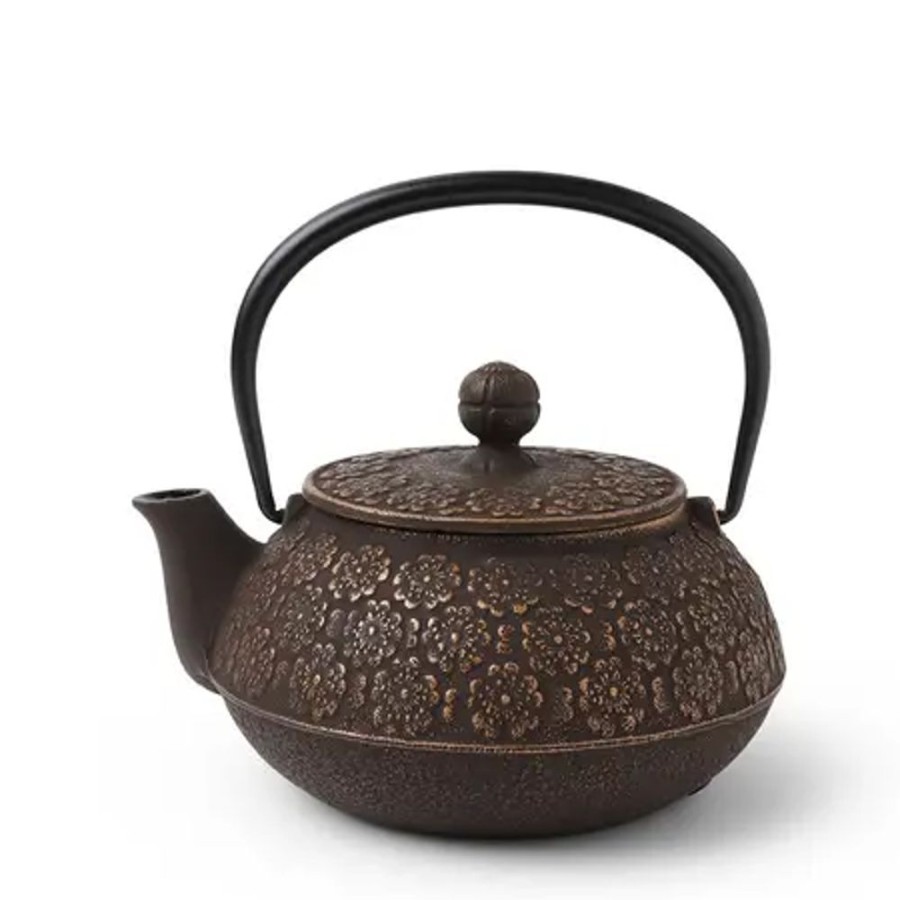 Tabletop Miya Company Teapots - Cast Iron | Cast Iron Teapot Gold/Brown Sakura