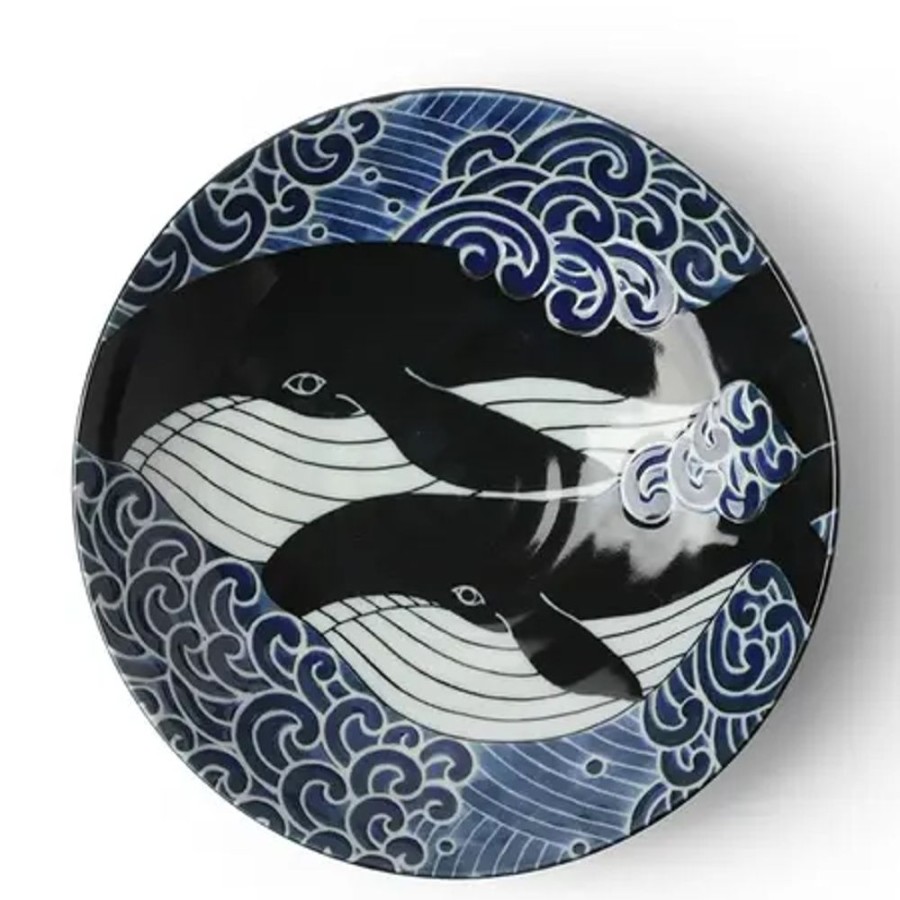 Whimsy Miya Company Bowls | Shallow Bowl Blue Whale Waves 8-1/2"