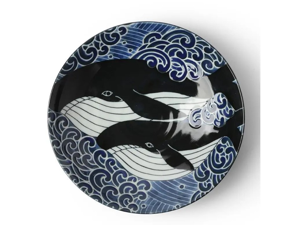 Whimsy Miya Company Bowls | Shallow Bowl Blue Whale Waves 8-1/2"