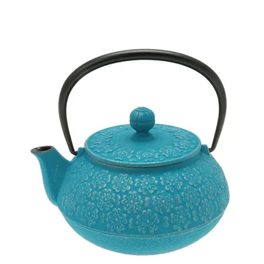 Tabletop Miya Company Teapots - Cast Iron | Teapot Cast Iron Silver Turquoise Sakura