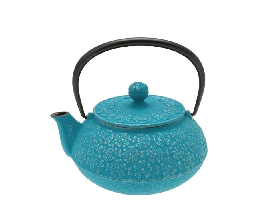 Tabletop Miya Company Teapots - Cast Iron | Teapot Cast Iron Silver Turquoise Sakura