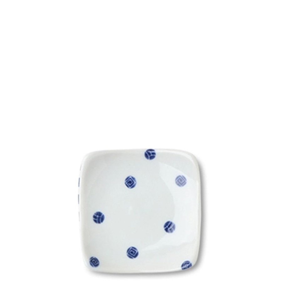 Tabletop Miya Company Sauce Dishes | Blue & White Dots 3.5" Plate