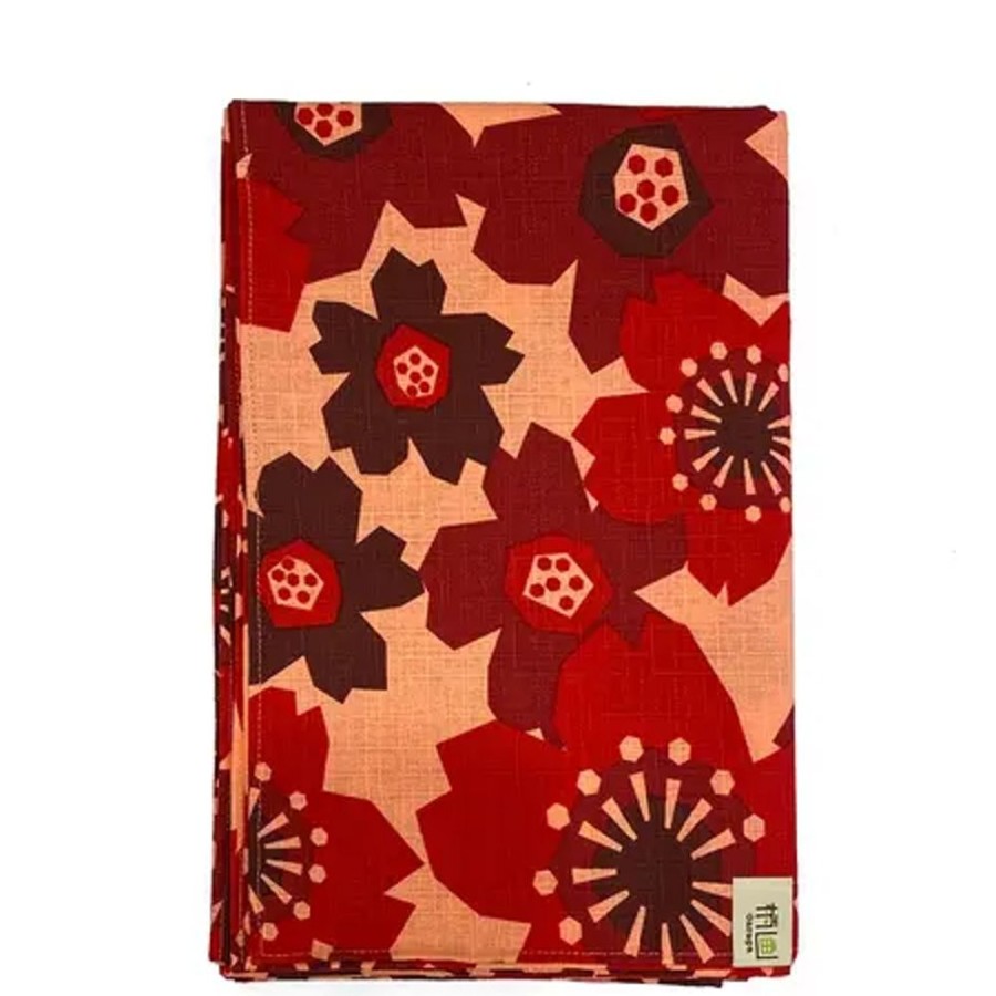 Home Miya Company Furoshiki & Tenugui | Furoshiki Pattern Flowers Red 42" Sq.