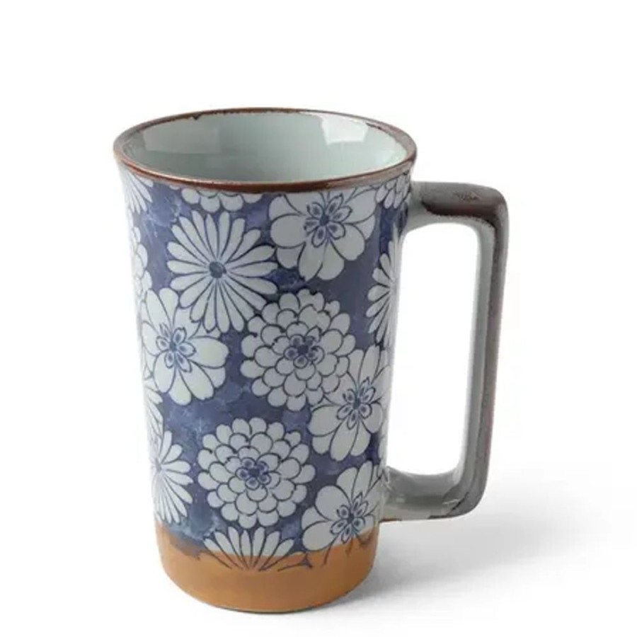 Tabletop Miya Company Mugs | Tall Mug Blue Mums 12 Oz.