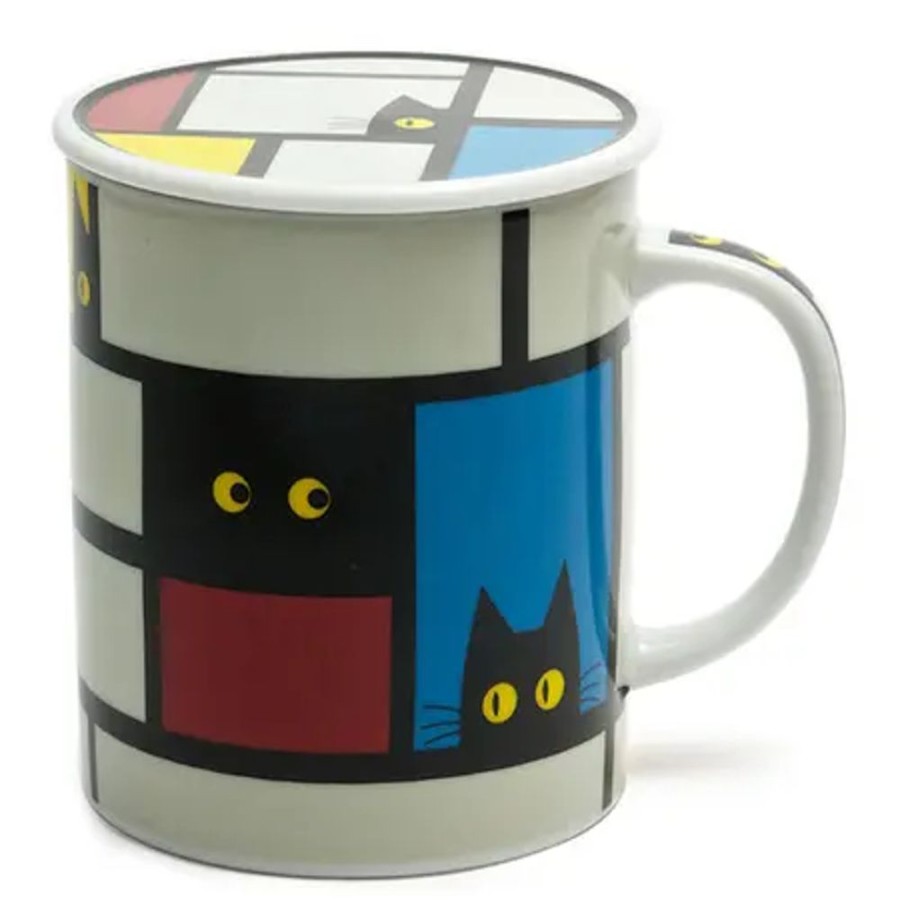 Whimsy Miya Company Cups/Mugs | Cubist Cat 8 Oz. Lidded Mug - Gray