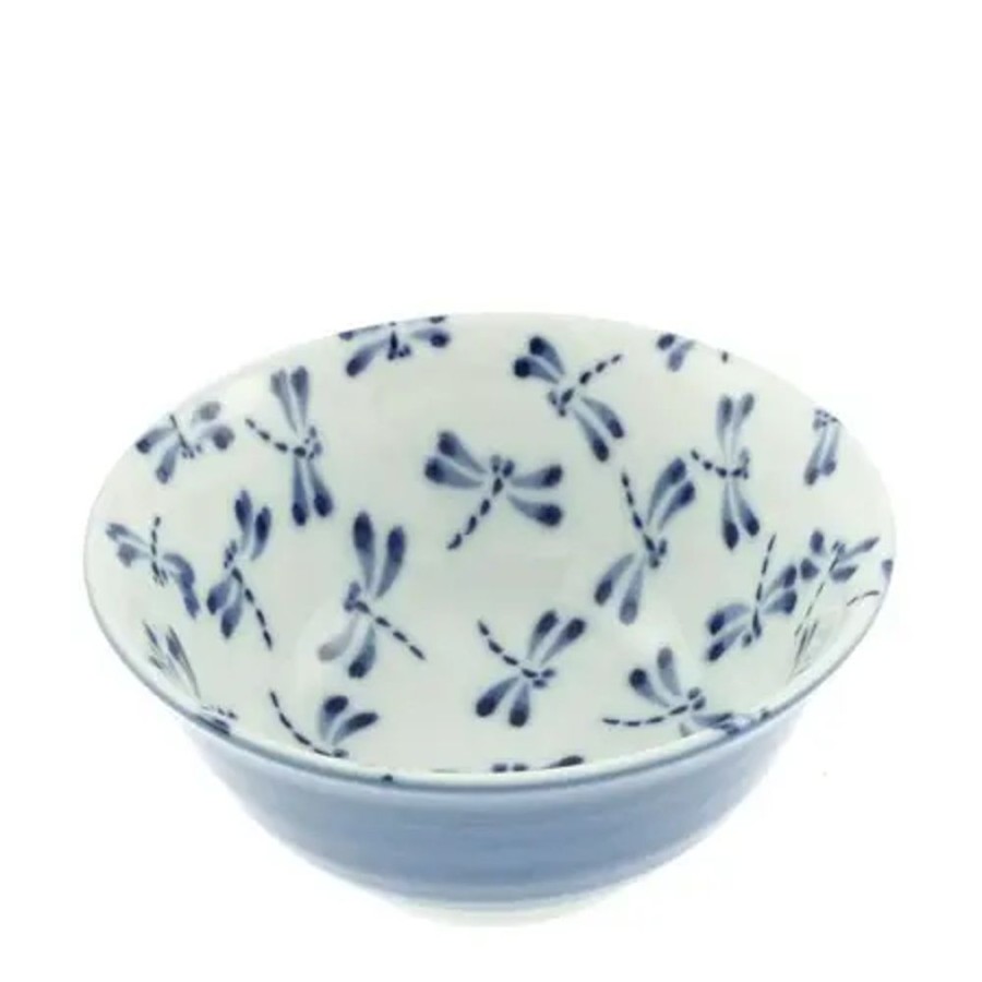 Tabletop Miya Company Medium Bowls | Bowl Blue & White Dragonfly 6"