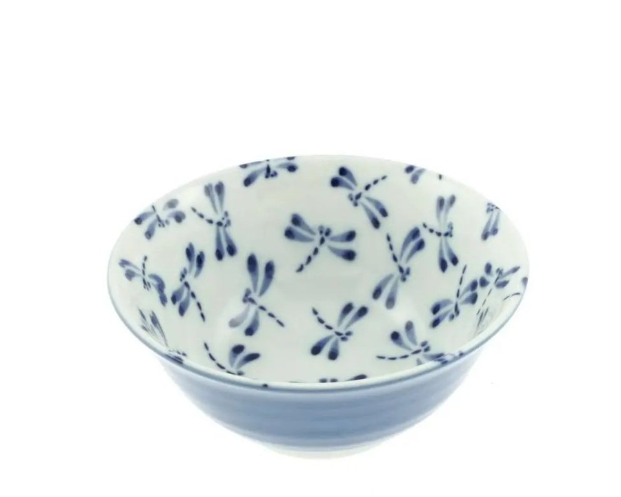 Tabletop Miya Company Medium Bowls | Bowl Blue & White Dragonfly 6"