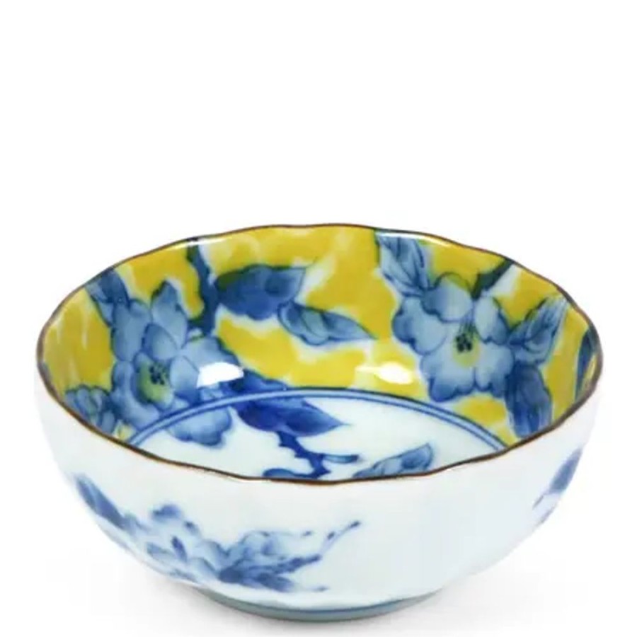 Tabletop Miya Company Small Bowls | Blue Flower 4.25" Yellow Bowl