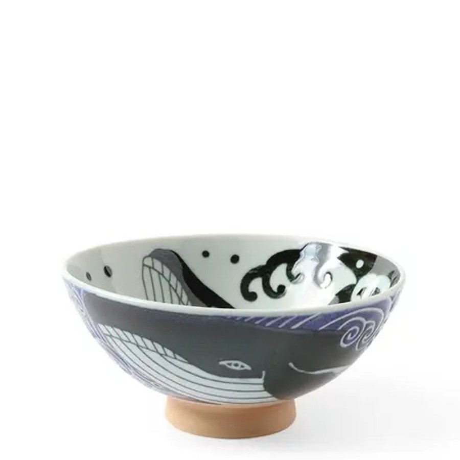 Whimsy Miya Company Bowls | Rice Bowl Blue Whale Waves (Xl) 5-3/4"