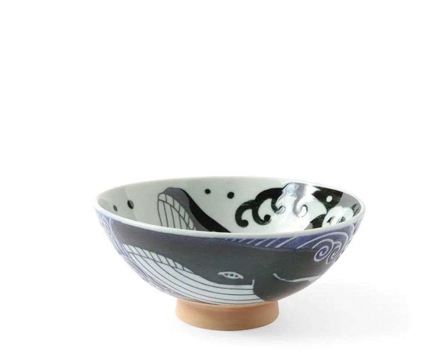 Whimsy Miya Company Bowls | Rice Bowl Blue Whale Waves (Xl) 5-3/4"