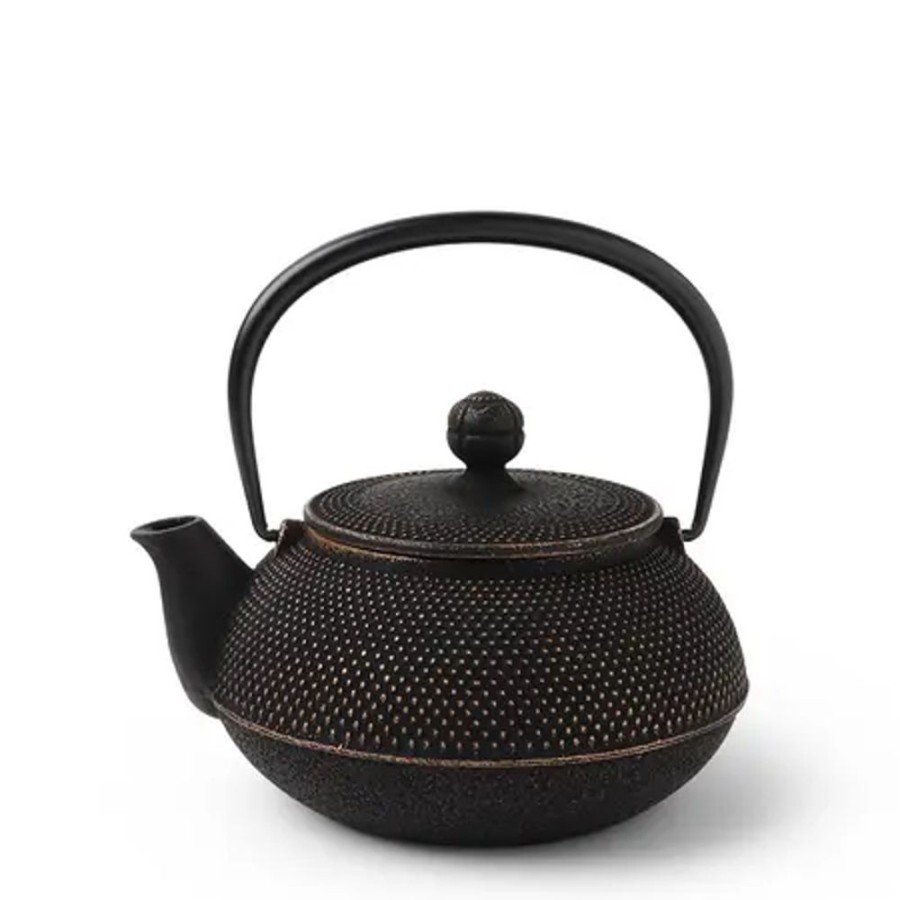 Tabletop Miya Company Cast Iron | Cast Iron Gold/Black Hobnail Teapot 0.65L
