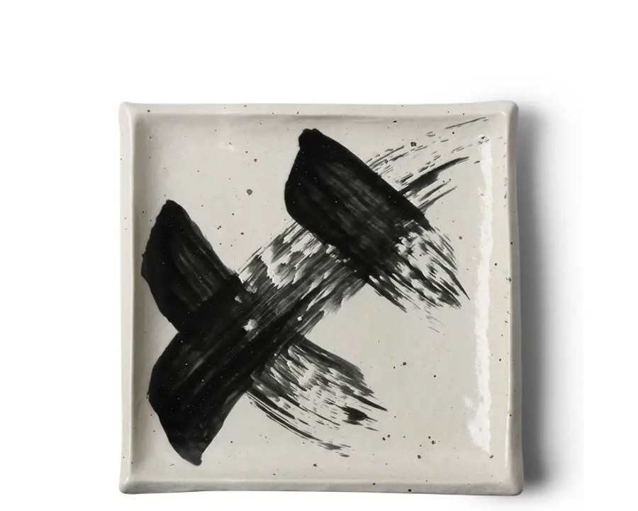 Tabletop Miya Company Large Plates | Black & White Brush Square Plate
