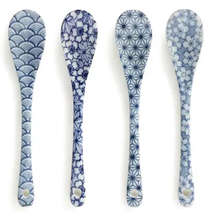 Tabletop Miya Company Other Utensils | Blue & White Dessert Spoon Set