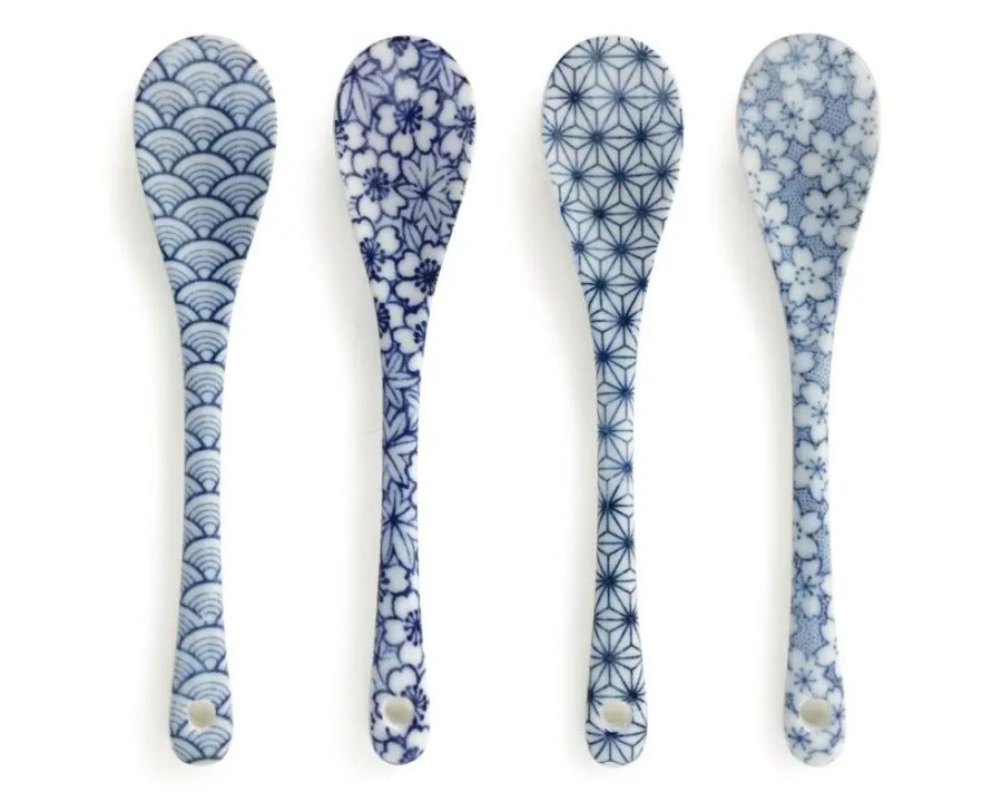 Tabletop Miya Company Other Utensils | Blue & White Dessert Spoon Set